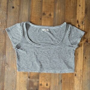 Madewell Westville striped soft square scoop neckline crop tea top EUC